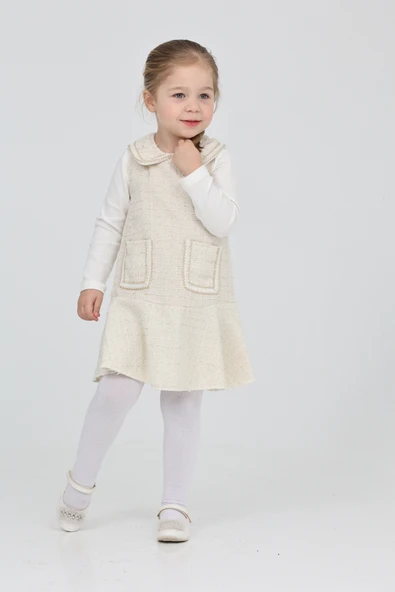 Kız Çocuk Şanel Kumaş Cepli 2'li Elbise (Elbise+Bady Bluz)12175 - 8