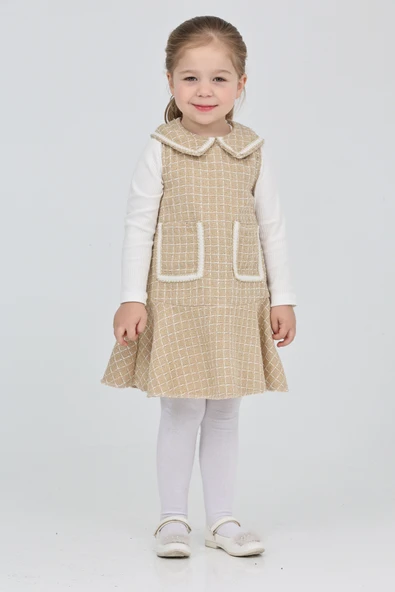 Kız Çocuk Şanel Kumaş Cepli 2'li Elbise (Elbise+Bady Bluz)12175 - 2