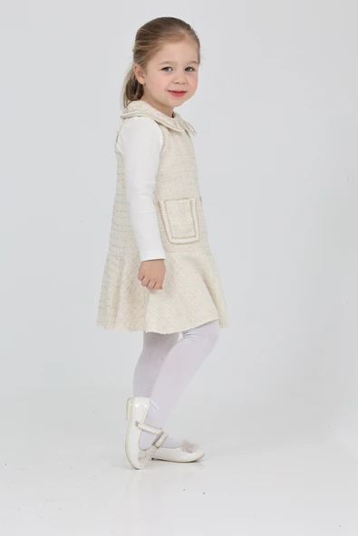 Kız Çocuk Şanel Kumaş Cepli 2'li Elbise (Elbise+Bady Bluz)12175 - 9