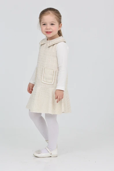 Kız Çocuk Şanel Kumaş Cepli  2'li Elbise (Elbise+Bady Bluz)12175 - 6