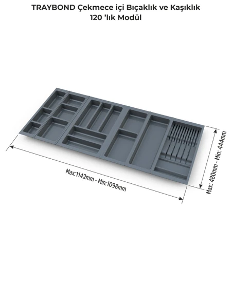 Çekmece Içi Kaşıklık Ve Bıçaklık Düzenleyici  Antresit, 114x48 Yandan Ve Boydan 4Cm Kesilebilir - 3