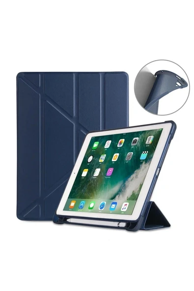Ipad (A16) 11. Nesil 2025 11 ınç Kılıf Kalem Bölmeli Trifolding Standlı Uyku Modlu Silikon Kapak  Lacivert - 3