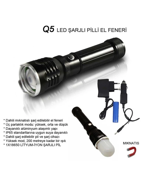 Flaşörlü Uzun Mesafeli Şarjlı Pilli Mıknatıslı EL Feneri Watton Wt-282 - 2