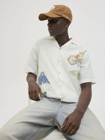 JACK JONES Erkek Kısa Kollu Keten Gömlek 12271108 - 2