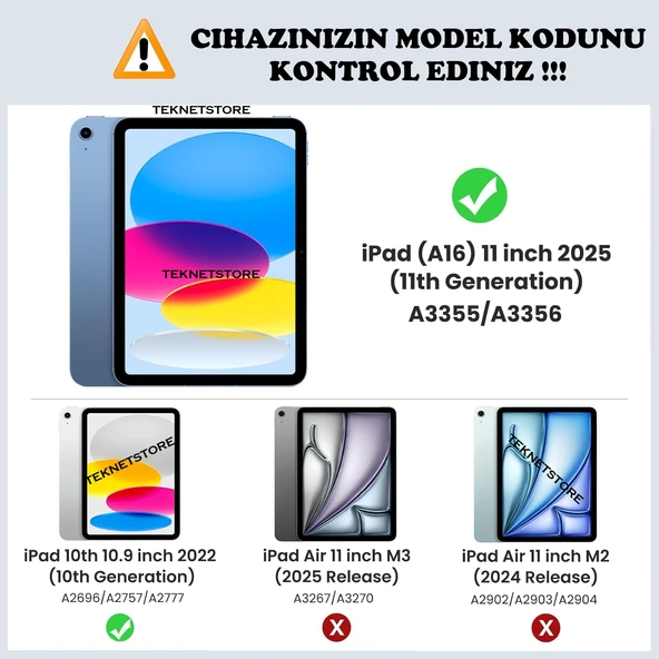 Ipad (A16) 11. Nesil 2025 11 ınç Kılıf Kalem Bölmeli Trifolding Standlı Uyku Modlu Silikon Kapak  Mavi