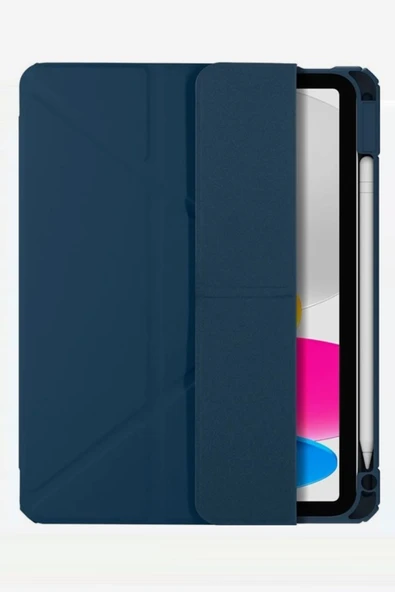 Ipad (A16) 11. Nesil 2025 11 ınç Kılıf Kalem Bölmeli Trifolding Standlı Uyku Modlu Silikon Kapak  PETROL MAVİSİ - 2