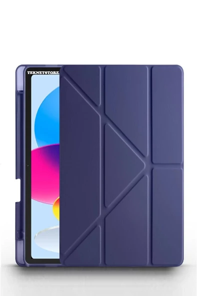 Ipad (A16) 11. Nesil 2025 11 ınç Kılıf Kalem Bölmeli Trifolding Standlı Uyku Modlu Silikon Kapak  Lacivert - 2