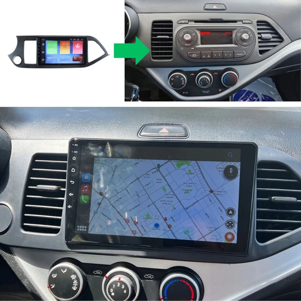 Kia Picanto Araç Multimedya Android Ekran Carplay Navigasyon Double Teyp 2+32 9" 11-16 Black BLUEWAY - 5