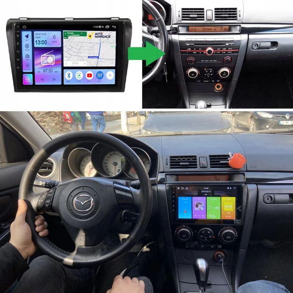 Mazda Mazda 3 Araç Multimedya Android Ekran Carplay Navigasyon Double Teyp 2+32 9" 04-09 Black BLUEWAY - 5