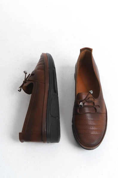 Kadın Comfort Ayakkabı Rahat Taban Bağcıklı Önü Delik Detaylı Yuvarlak Burun Ayakkabı - Resim 8