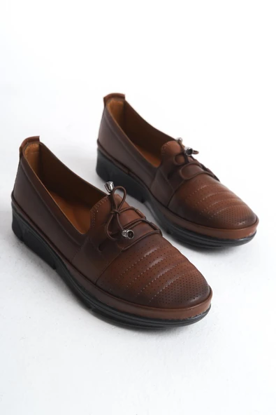 Kadın Comfort Ayakkabı Rahat Taban Bağcıklı Önü Delik Detaylı Yuvarlak Burun Ayakkabı - Resim 5