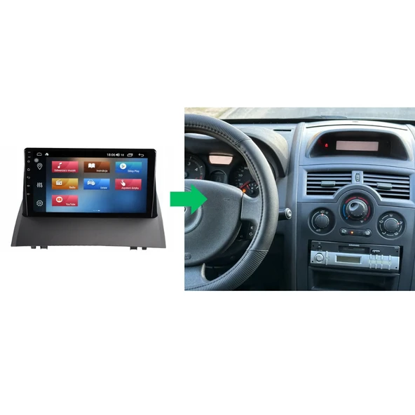 Renault Megane 2 Araç Multimedya Android Ekran Carplay Double Teyp 2+32 9" 04-08 Black BLUEWAY - 5