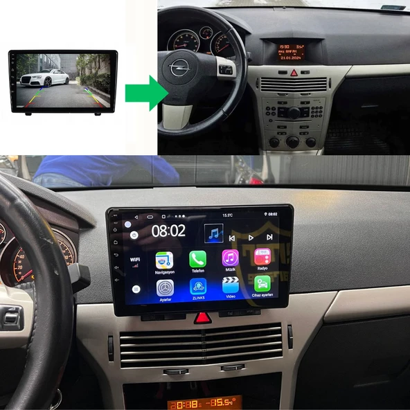 Opel Astra H Araç Multimedya Android Ekran Carplay Navigasyon Double Teyp 4+64 9" 04-14 Black BLUEWAY - Resim 4