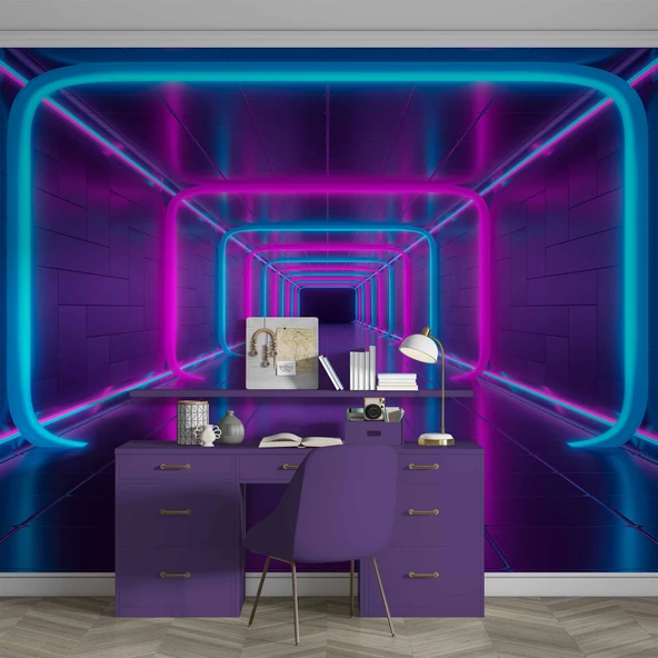 3 Boyutlu Neon Derinlik Duvar Kağıd - Resim 4
