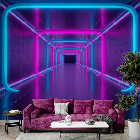 3 Boyutlu Neon Derinlik Duvar Kağıd