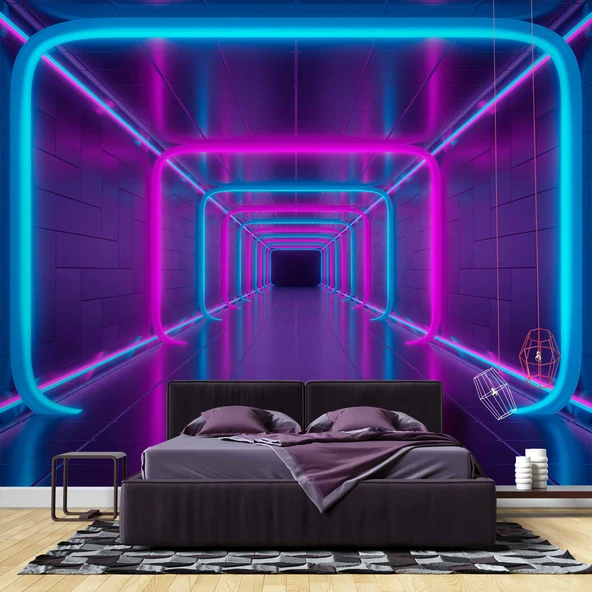 3 Boyutlu Neon Derinlik Duvar Kağıd - Resim 2