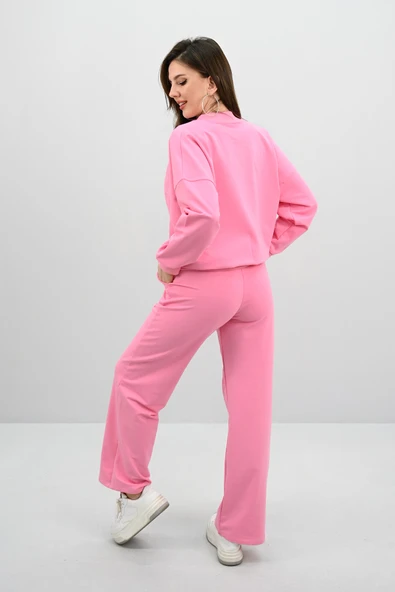 Kadın Bol Paça Fermuarlı Gül Detaylı Eşofman Takımı 4144-25-1 - 5