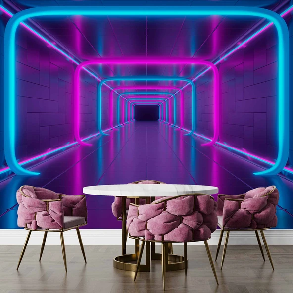 3 Boyutlu Neon Derinlik Duvar Kağıd - Resim 5
