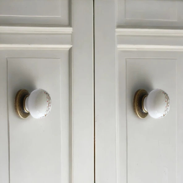 Porselen Kulp Çiçekli Düğme Mobilya Mutfak Dolabı Çekmece Dolap Kulpları Kapak Kulpu Kulbu - Resim 2