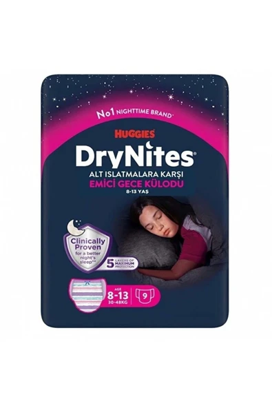 Huggies Drynites Gece Külodu Kız 8-13 Yaş 9'Lu