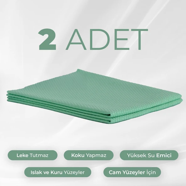 Mikrofiber Bez - Mikrofiber Mutfak Bezi - Cam Bezi - Sihirli Bez Koku İz Yapmaz 2 Adet Açık Yeşil 20x30 - 2