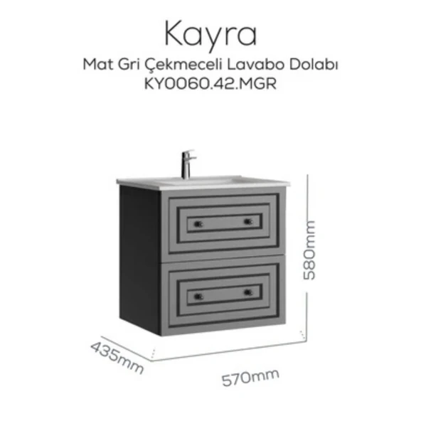 Kayra Lavabo Dolabı Çekmeceli Mat Gri - 2