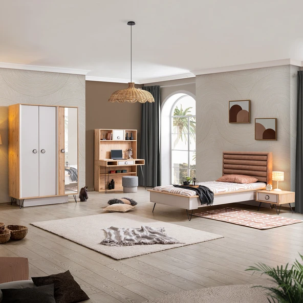 Dolunay Genç Odası - 3 Kapılı Dolap, Karyola, Komodin, Masa ürün görseli 1