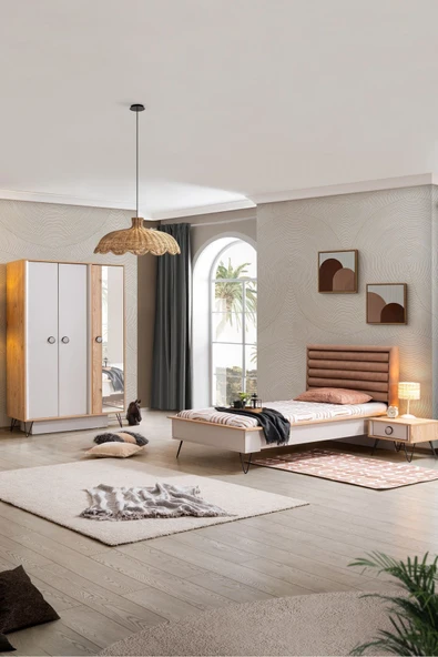 Dolunay Genç Odası - 3 Kapılı Dolap, Karyola, Komodin