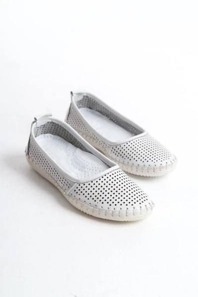 Kadın Hakiki Deri Tam Ortopedik Delikli Babet Dikişli Tam Kalıp Günlük Düz Ayakkabı - Resim 4