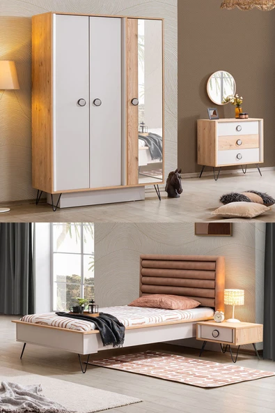 Dolunay Genç Odası - 3 Kapılı Dolap, Karyola, Komodin, Şifonyer