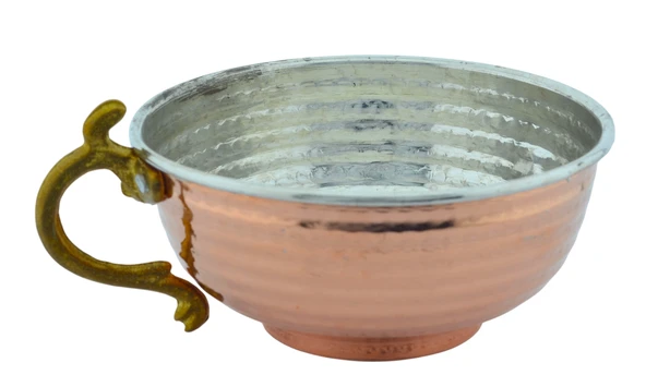 Bakır Kulplu Dekoratif Ayran ve Su Tası 400ml El Yapımı (5,5cmx12.1cm)