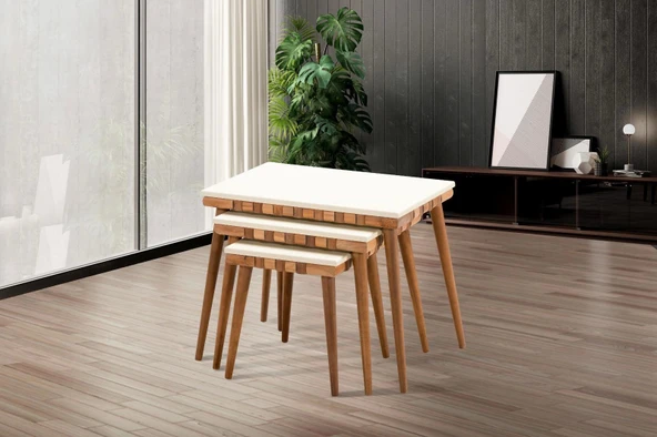 NİVEMESHOME SAFARİ CEVİZ-KREM ZİGON SEHPA