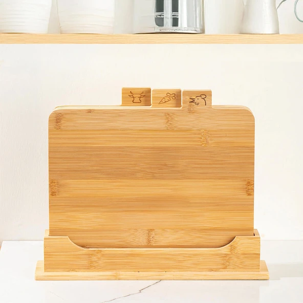 Porsima 16668 Piero Bambu 3'lü Standlı Kesme Tahtası Kesim Panosu - Resim 4