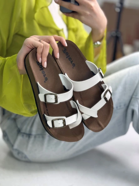 Tek Parmak Arası Kadın Terlik Rahat Ortopedik Mantar Taban Ayarlanabilir Metal Tokalı 34147 - 2