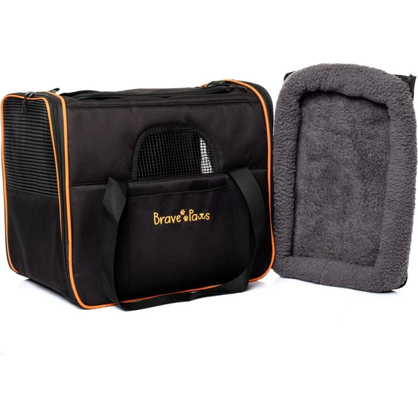 Brave Paws Kedi Köpek Taşıma Çantası Kare Model Yırtılmaz Plastik Fileli (SİYAH)