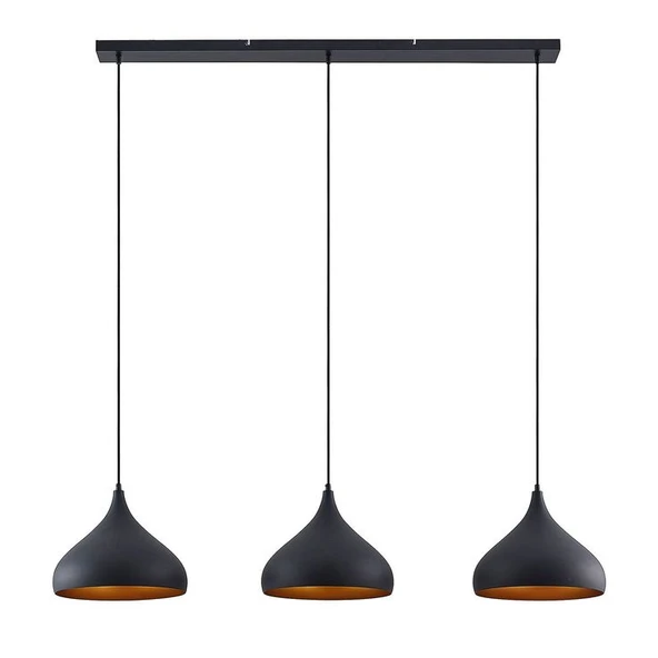 Rsylight Retro Dekoratif Metal Masa Üstü  3 Lü Siyah Rustik Dekoratif Sarkıt Avize 100 cm