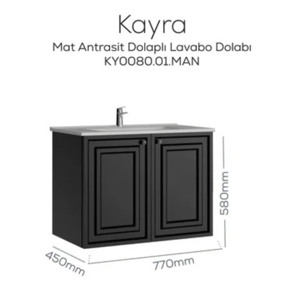 Kayra Lavabo Dolabı Kapaklı Mat Antrasit - 2