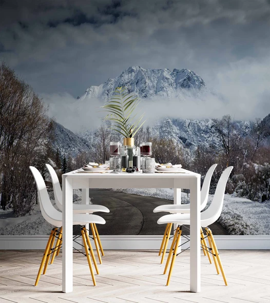 Kış Karlı Dağ ve Gökyüzü Manzaralı Duvar Kağıdı - Resim 5