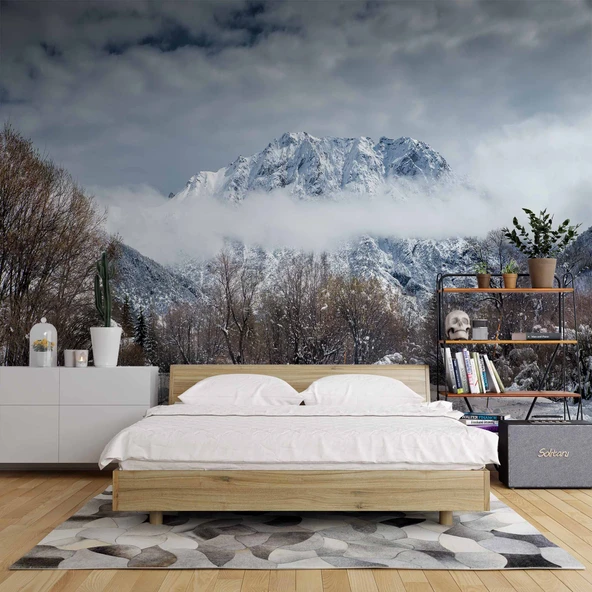 Kış Karlı Dağ ve Gökyüzü Manzaralı Duvar Kağıdı - Resim 2