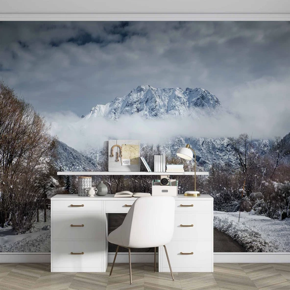 Kış Karlı Dağ ve Gökyüzü Manzaralı Duvar Kağıdı - Resim 4