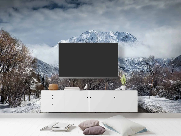 Kış Karlı Dağ ve Gökyüzü Manzaralı Duvar Kağıdı - Resim 3