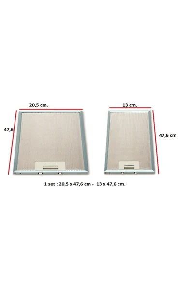 Alanya Yedek Parça Aspiratör Davlumbaz Filtre Seti 205 X 476 mm ve 130X476