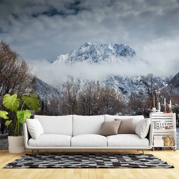 Kış Karlı Dağ ve Gökyüzü Manzaralı Duvar Kağıdı ürün görseli