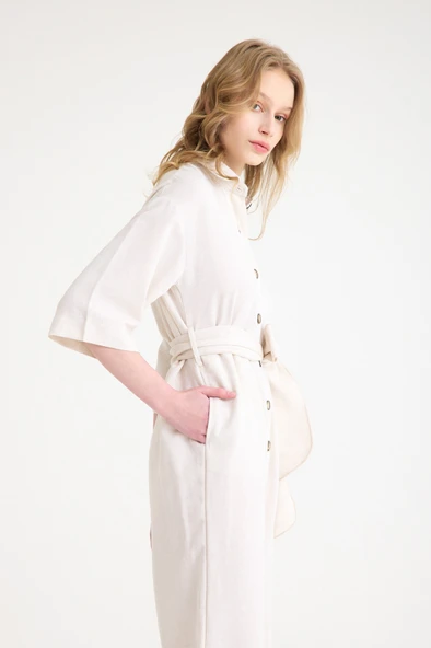 Keten Günlük Tulum Elbise - Resim 7