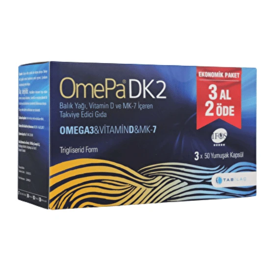 OmePa DK2 Omega 3 Vitamin D ve MK-7 50 Kapsül 3'lü