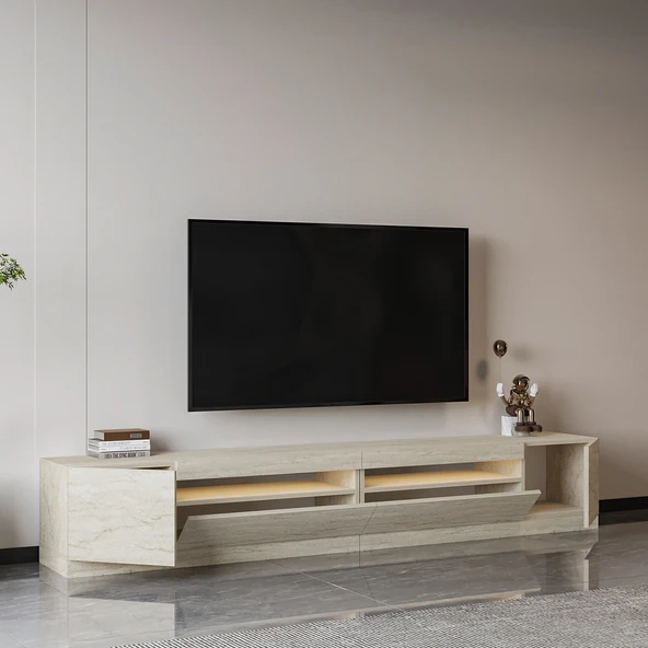 T008 Arya Işıklı Tv Sehpası SET Traverten - 4