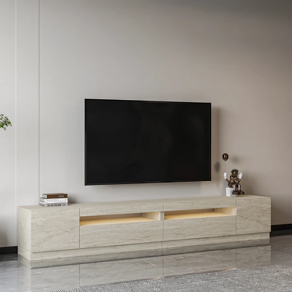 T008 Arya Işıklı Tv Sehpası SET Traverten - 2
