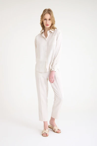 Keten Günlük İkili Takım Elbise Pantolon Gömlek - 3