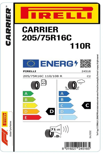 Pirelli 205/75R16C 110/108R Carrier Oto Yaz Lastiği (Üretim: 2023) - Resim 2