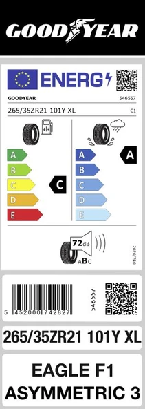 Goodyear 265/35Z R21 101Y Eagle F1 Asymmetric 3 NF0 XL FP Oto Yaz Lastiği ( Üretim: 2023 ) - Resim 2